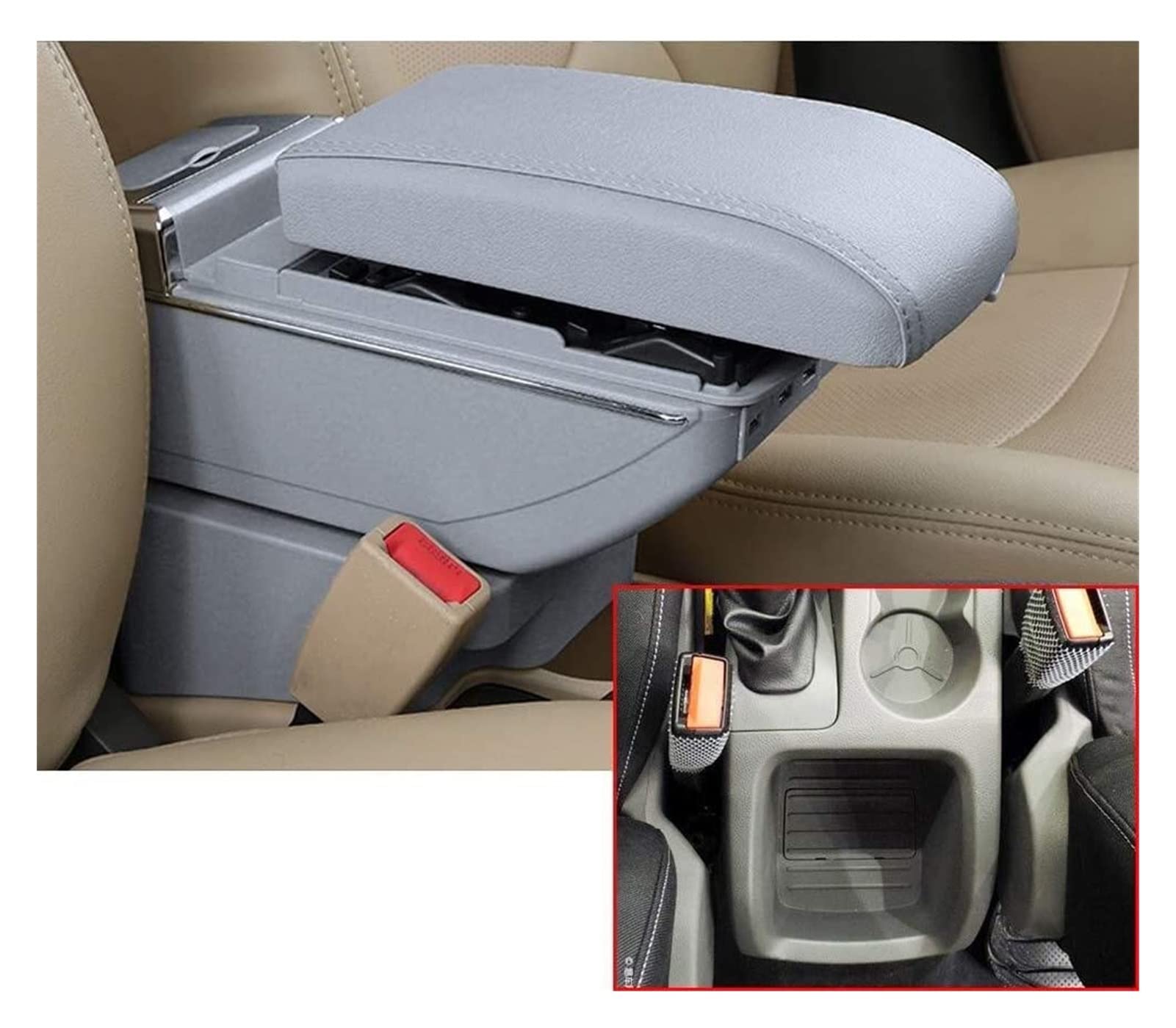 Mittelkonsolen Für Kfz Für F&ord Focus 2 MK2 2009-2012 Auto Armlehne Box Center Console Zubehör Ladefunktion mit 7 USB Ports eingebaut Hell Armlehnen(Grey) von BENELKZAFA