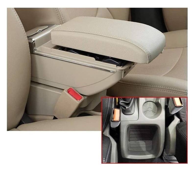 Mittelkonsolen Für Kfz Für F&ord Focus2 2009-2011 Auto Armlehne Box Center Conseole Steigung Ladefunktion Mit 7 USB Ports Eingebaut Hell Armlehnen(Beige) von BENELKZAFA