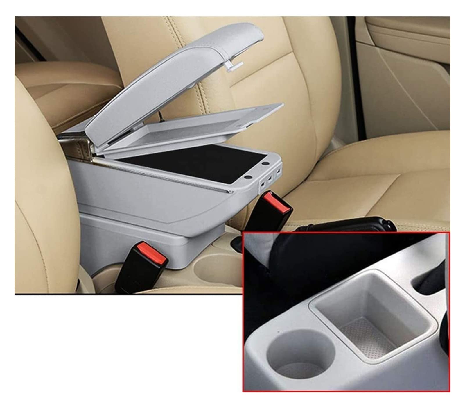 Mittelkonsolen Für Kfz Für Fabia 2008-2014 Auto Armlehnenbox Center Console Doppelschicht Ladefunktion Mit 7 USB Häfen Armlehnen(Grey) von BENELKZAFA