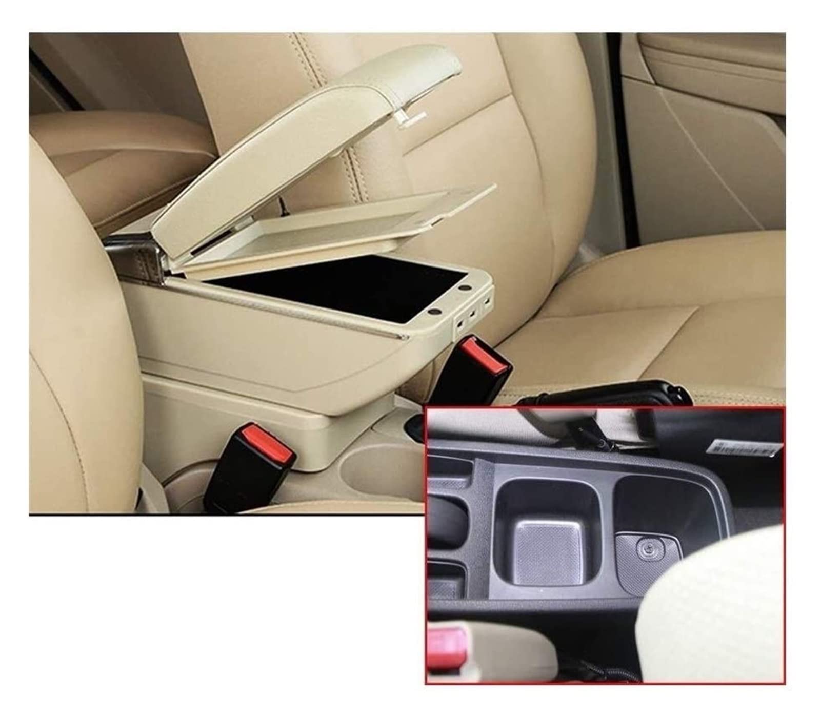 Mittelkonsolen Für Kfz Für Fit Jazz 2008-2013 Auto Armlehnenkasten Top Car Car Carreest Center Console-Ladefunktion Mit USB Ports Doppelter Raum Armlehnen(Beige) von BENELKZAFA