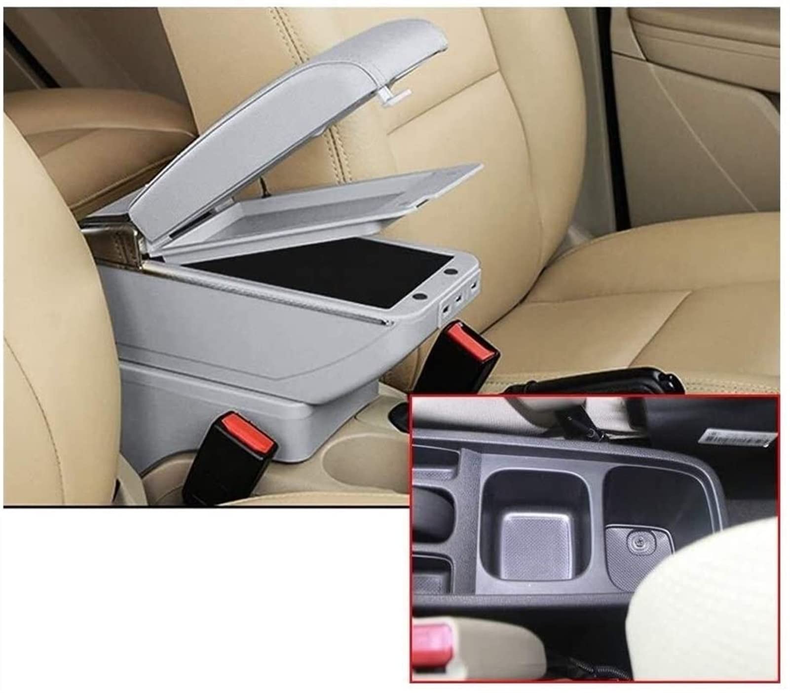 Mittelkonsolen Für Kfz Für Fit Jazz 2008-2013 Auto Armlehnenkasten Top Car Car Carreest Center Console-Ladefunktion Mit USB Ports Doppelter Raum Armlehnen(Grey) von BENELKZAFA