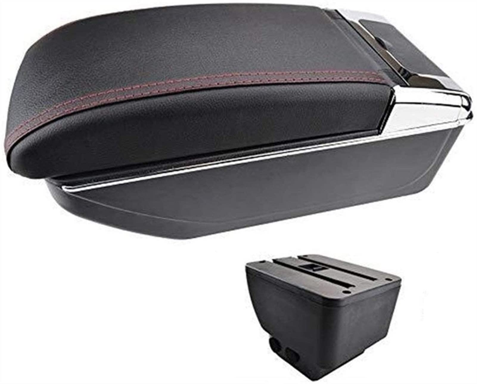 Mittelkonsolen Für Kfz Für M&azda 2 Demio 2008-2013 Auto Armlehne Box Dual Layer Lederarm Rest Center Console Aufbewahrungsbox Armlehnen(Red thread) von BENELKZAFA