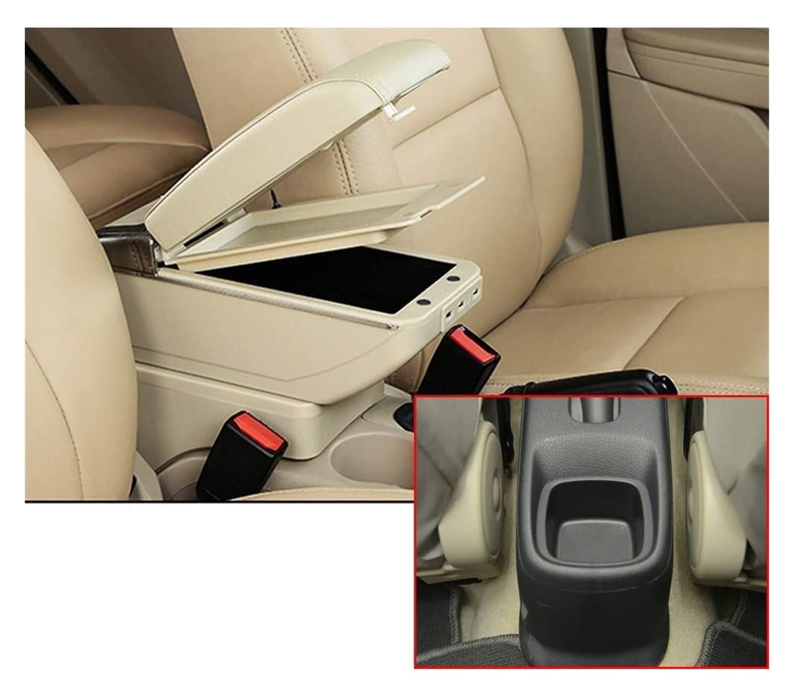 Mittelkonsolen Für Kfz Für S&uzuki SX4 2006-2018 Auto Armlehne Box Center Console Top Zubehör Ladefunktion Mit 7 USB Ports Doppelter Raum Armlehnen(Beige) von BENELKZAFA