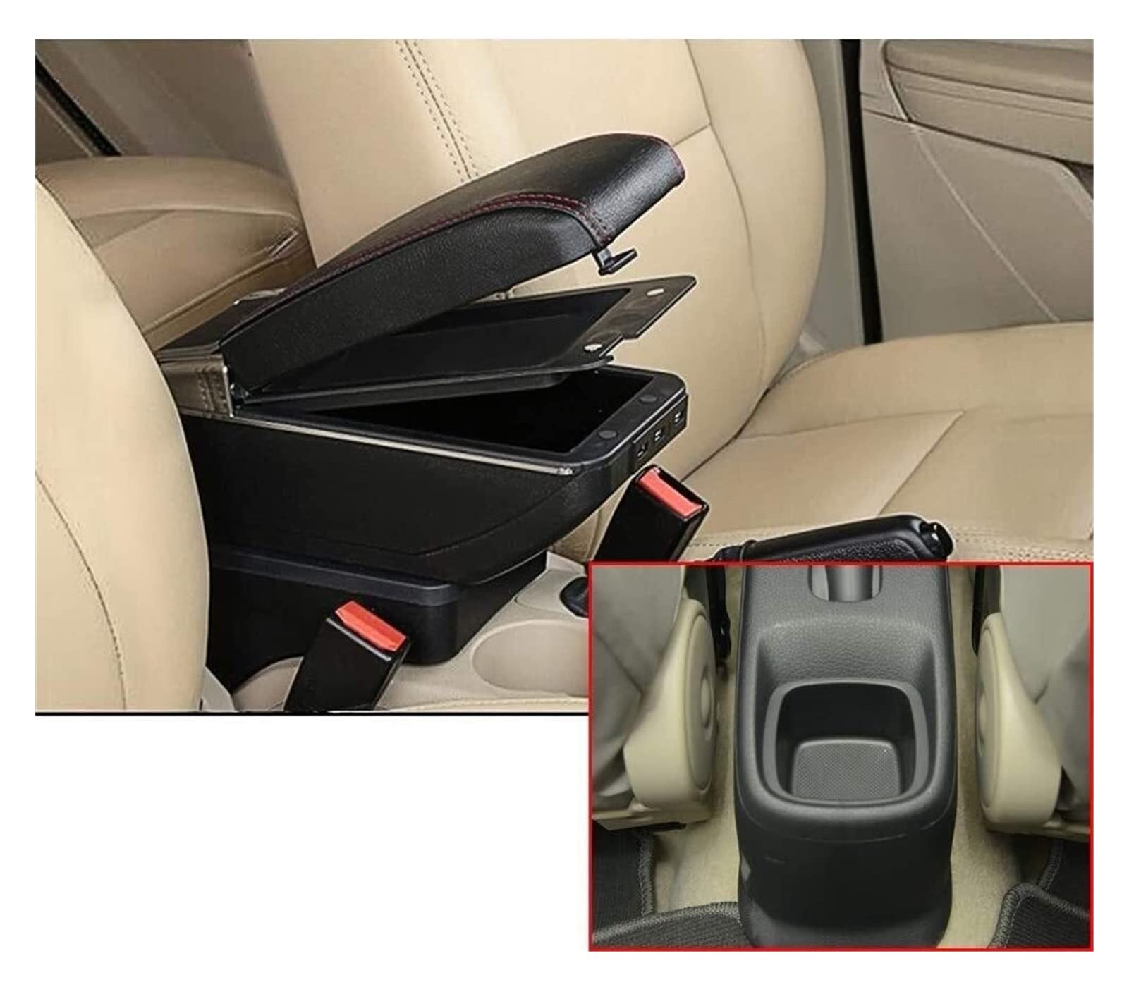 Mittelkonsolen Für Kfz Für S&uzuki SX4 2006-2018 Auto Armlehne Box Center Console Top Zubehör Ladefunktion Mit 7 USB Ports Doppelter Raum Armlehnen(Schwarz) von BENELKZAFA