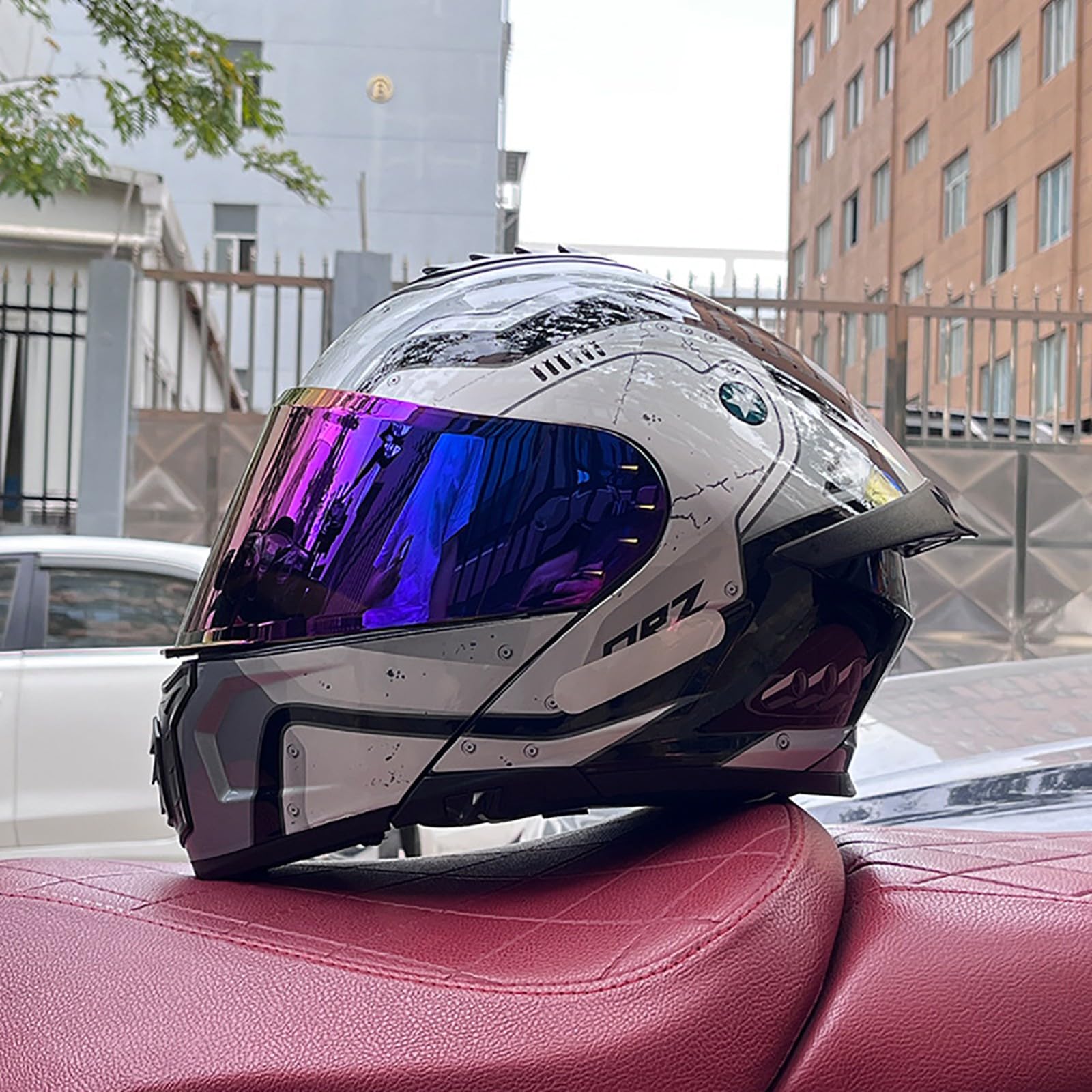 Klappbarer Modularer Motorradhelm Für Erwachsene, Integralhelm Mit Doppellinse Und Antibeschlag-Doppelsonnenblende, ECE-Geprüft, Für Männer Und Frauen A,L=57-58CM von BENSIMPB