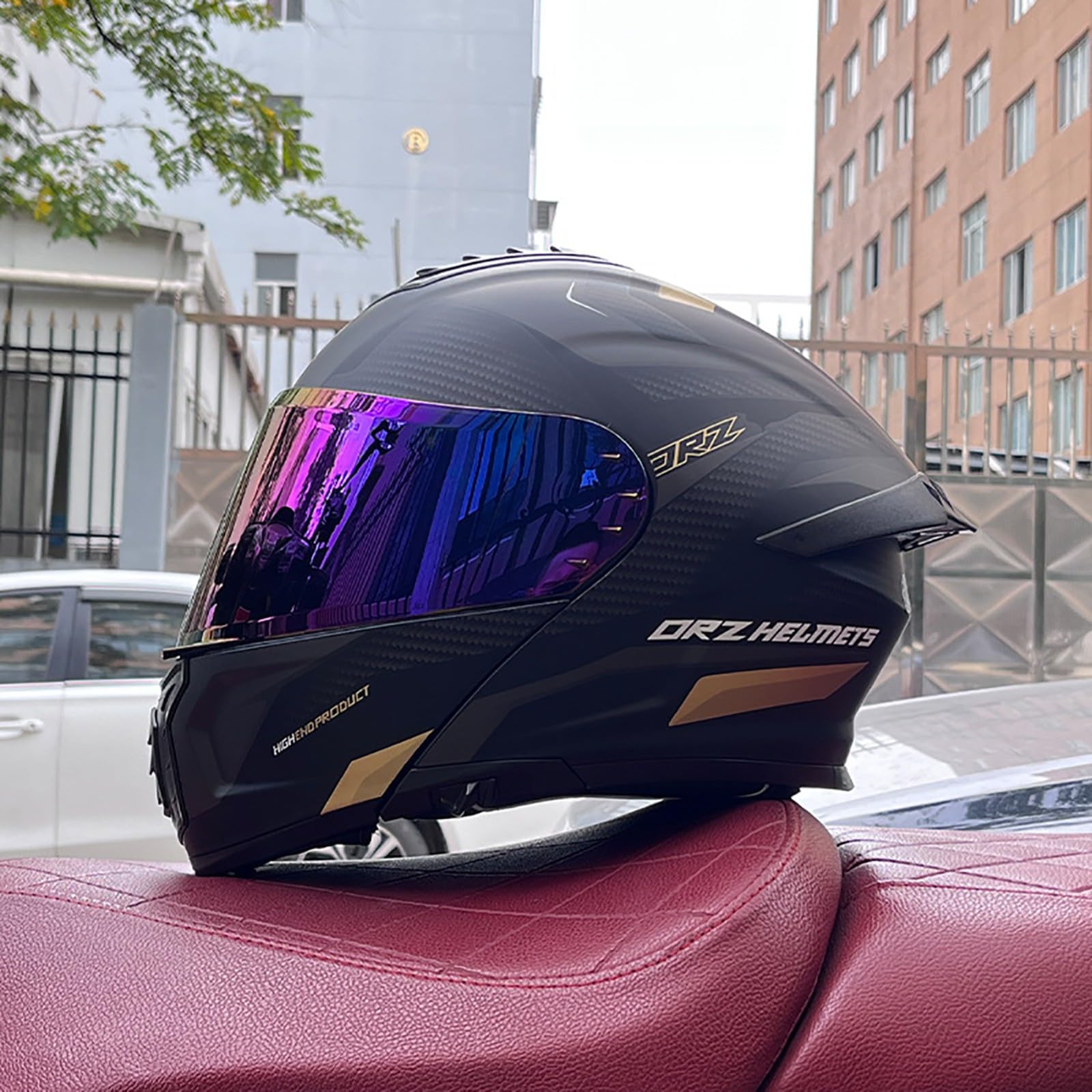 Klappbarer Modularer Motorradhelm Für Erwachsene, Integralhelm Mit Doppellinse Und Antibeschlag-Doppelsonnenblende, ECE-Geprüft, Für Männer Und Frauen F,L=57-58CM von BENSIMPB