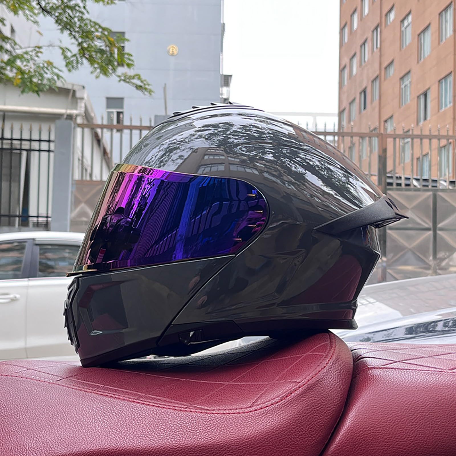 Klappbarer Modularer Motorradhelm Für Erwachsene, Integralhelm Mit Doppellinse Und Antibeschlag-Doppelsonnenblende, ECE-Geprüft, Für Männer Und Frauen H,L=57-58CM von BENSIMPB