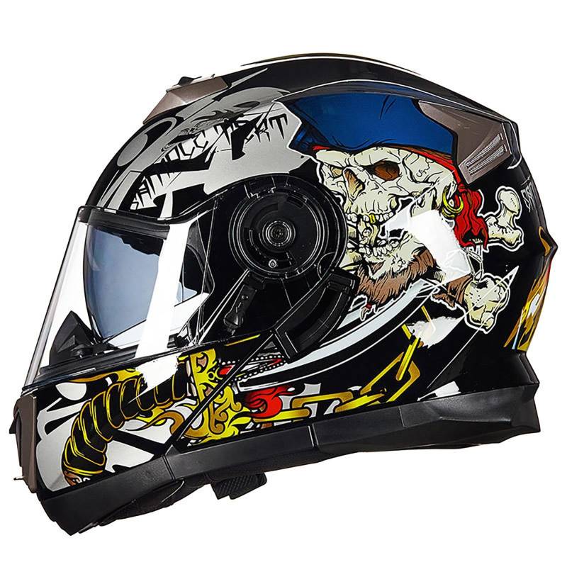 Modularhelm Motorrad-Modulhelm DOT/ECE-Geprüfter Integralhelm Mit Integriertem Klapphelm Und Doppelvisier Crash Scooter-Helme Für Erwachsene Männer Frauen E,L=60-62CM von BENSIMPB