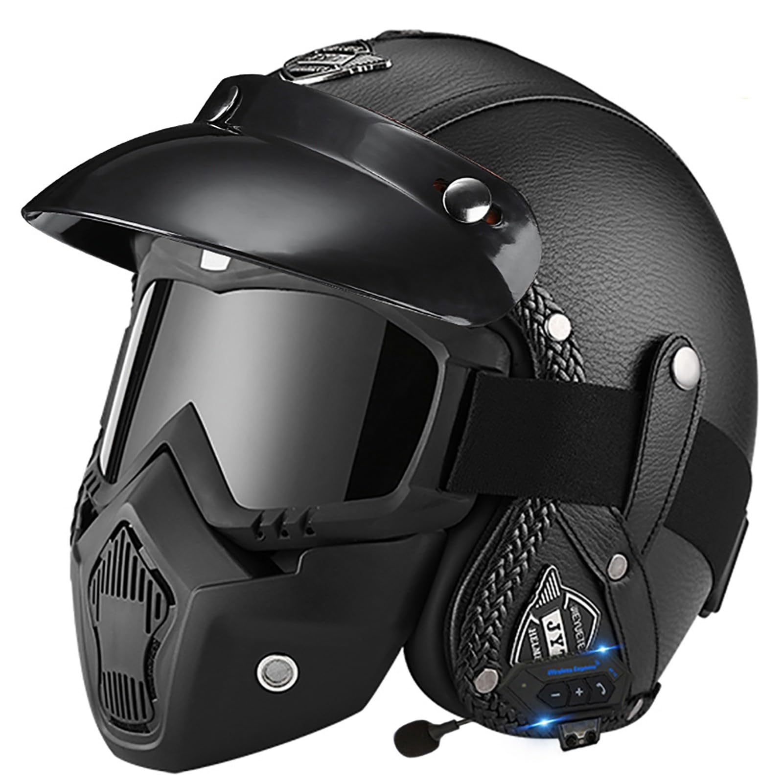 Motorrad-Jethelm, Motorrad-Bluetooth-Halbhelm, Vierjahreszeiten-Universalhelm, Bluetooth-Halbhelm 3/4 Mit Sonnenblende, Für Erwachsene Männer Frauen, DOT/ECE-Geprüft E,L=57-58CM von BENSIMPB