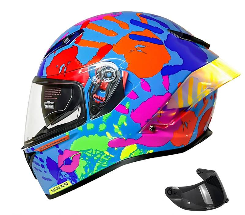 Motorradhelm Klapphelm Doppellinsenhelm Abnehmbares Innenfutter Modularhelme ECE-Geprüft Straßenhelm Mit Verstellbarer Schnellverschlussschnalle G,L=59-60CM von BENSIMPB