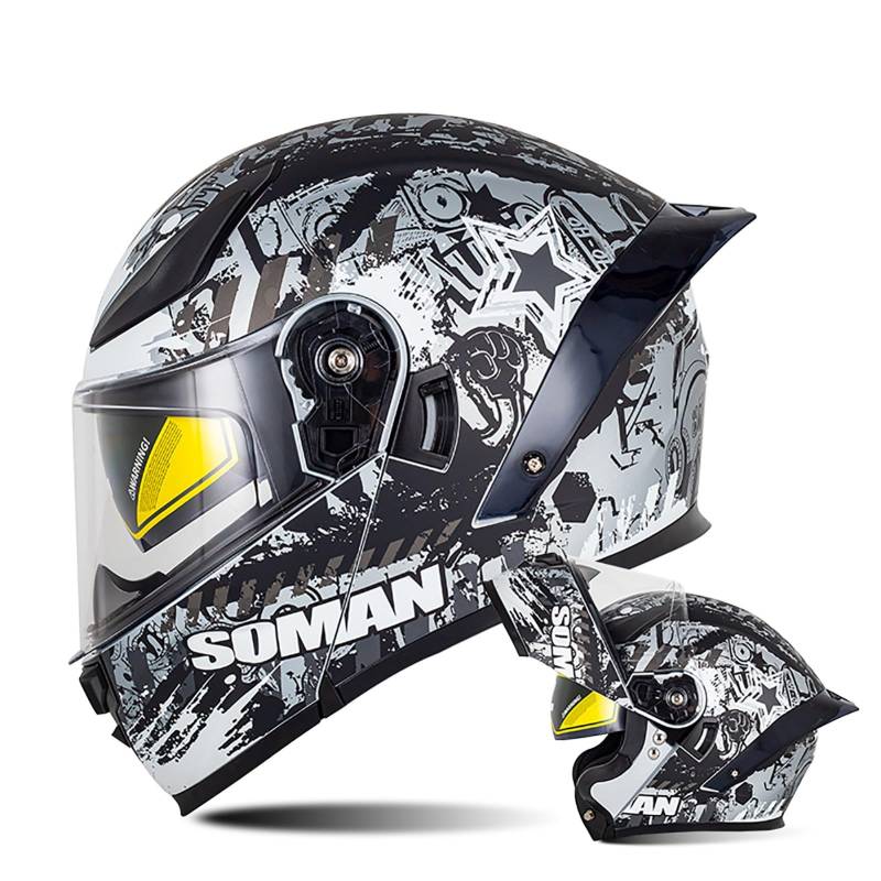 Motorradhelm Klapphelm Integralhelm ECE Zertifiziert, Robuster Motorrad Helm, Rollerhelm Sturzhelm Mit Doppelvisier, Damen Herren Erwachsene H,M=57-58CM von BENSIMPB