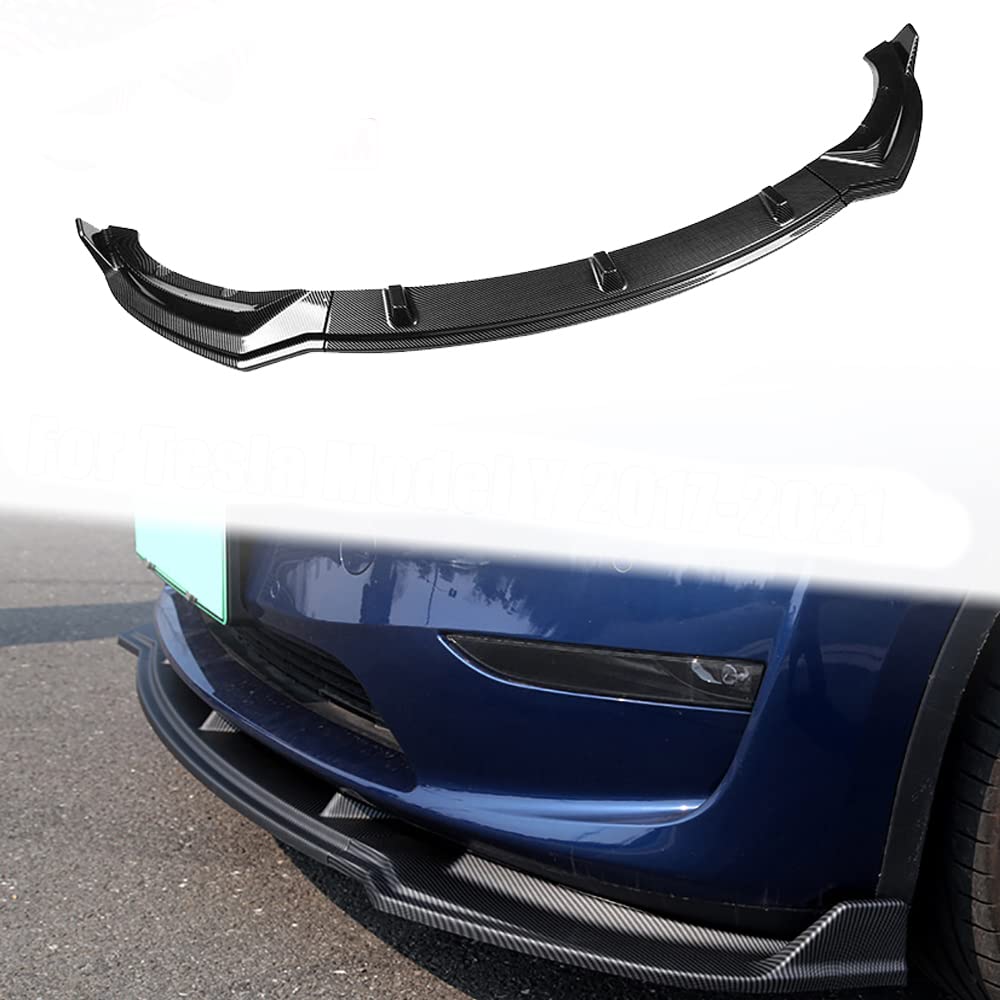 Frontstoßstange Lip Bodykit für Tesla Model Y 2020-2023, Auto ABS Frontstoßstange Frontspoiler Verkleidung Schutz Splitter Spoiler Außenzubehör Frontschürze Lip Spoiler Splitter Body Kit,Carbon Fiber von BENSOI