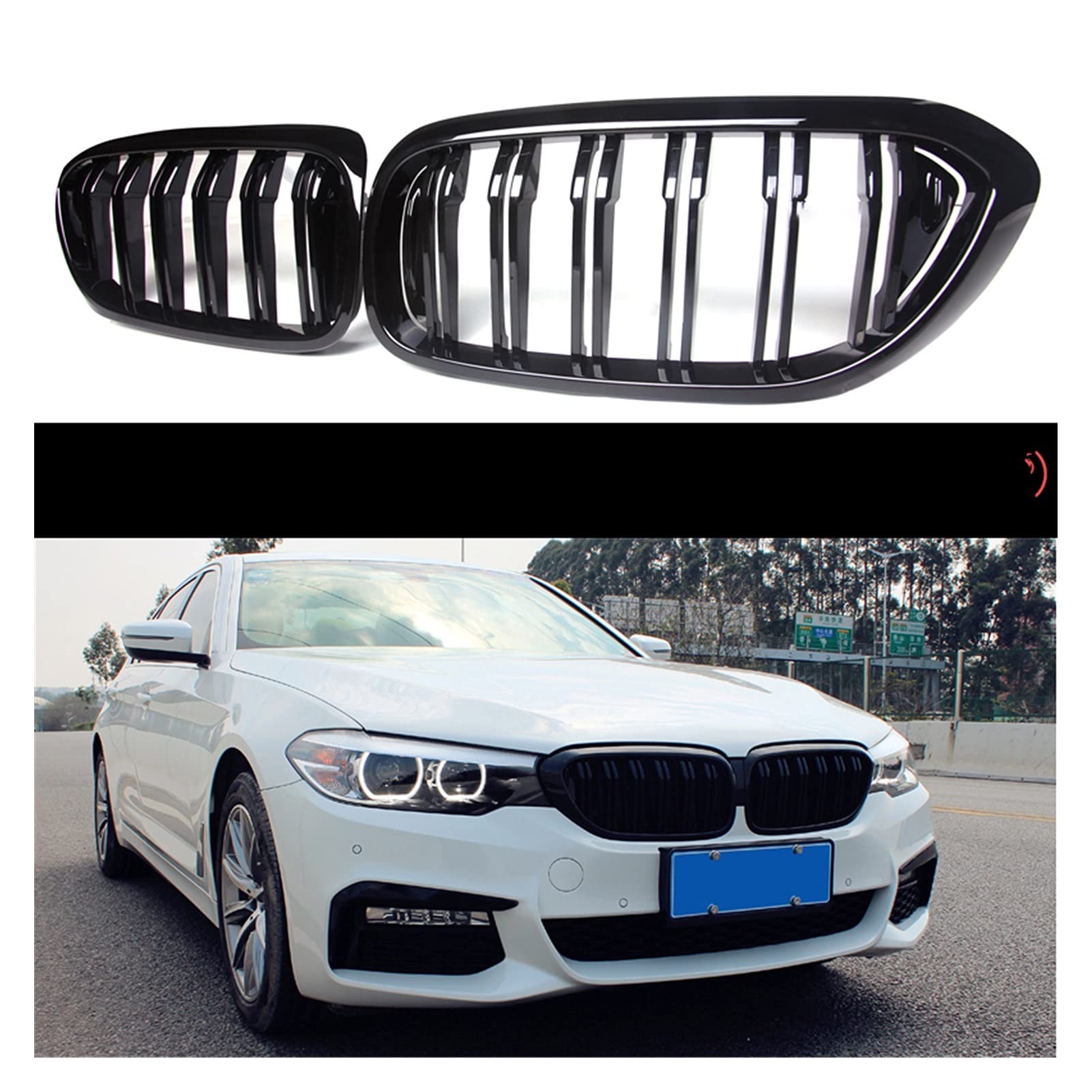 Front-Nierengitter Ersatz G30 Frontstoßstangengitter ABS 2-Lamellen glänzend schwarz Nieren Kühlergrill für 5er Serie F90 M5 G31 520i 530i 540i von BEPHON