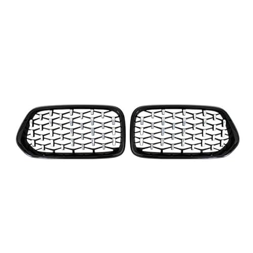 Kohlefaser-Auto-Frontgrill Für X2 F39 2018-2022 Glanz Schwarz Gitter Grills Trim Zubehör Auto Vorderen Stoßfänger Nieren Kühlergrill Racing Grill(Silver and Black) von BEPHON