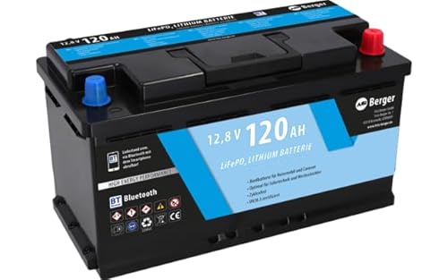 BERGER LiFePO4 120Ah 12V Lithium Batterie mit Bluetooth | 1536Wh Lithiumbatterie ideal für Wohnmobil, Wohnwagen, Camper, Boot & Solaranlage | Autarke Stromversorgung & zuverlässige Leistung von BERGER