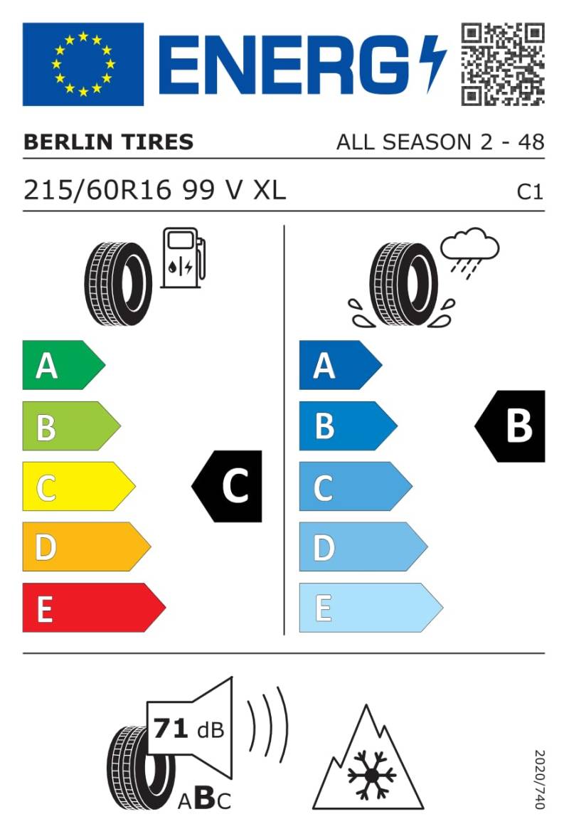 Berlin Tires All Season 2 215/60 R16 99V XL - C/B/71dB Ganzjahresreifen (PKW) von BERLIN TIRES