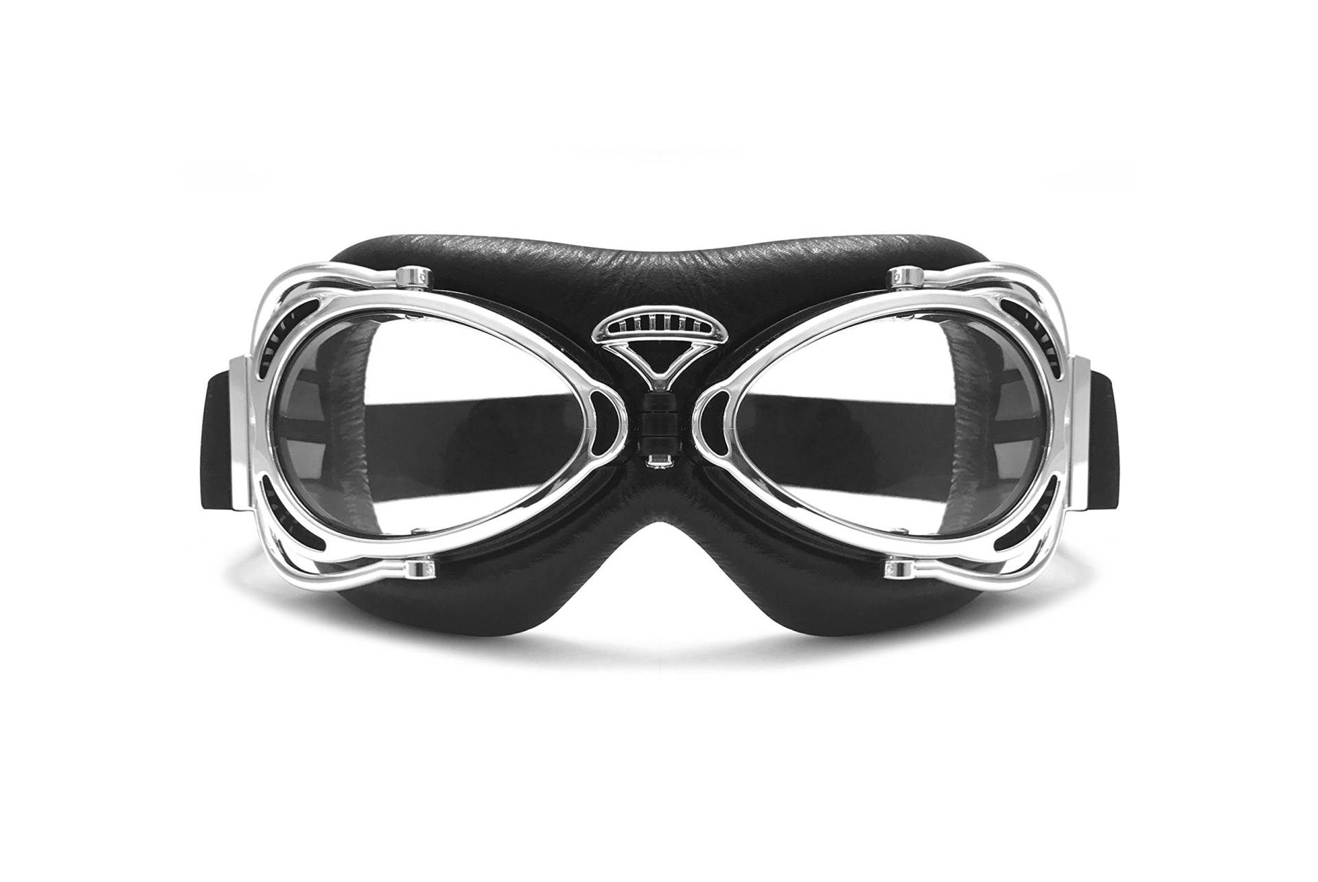 BERTONI Motorradbrille Fliegerbrille Compact Design Größe für Schmale Normale und Große Gesichter - Motorradbrille für Motorradhelm (Chrom) von BERTONI