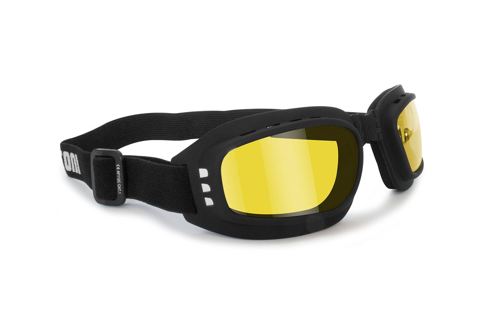 Bertoni Motorradbrille mit stoßfesten Gläsern, Anti-Beschlag, verstellbar, elastisch, AF112 (Schwarz, Gummi, gelbe Linse) - Motorradmaske für Helm von BERTONI