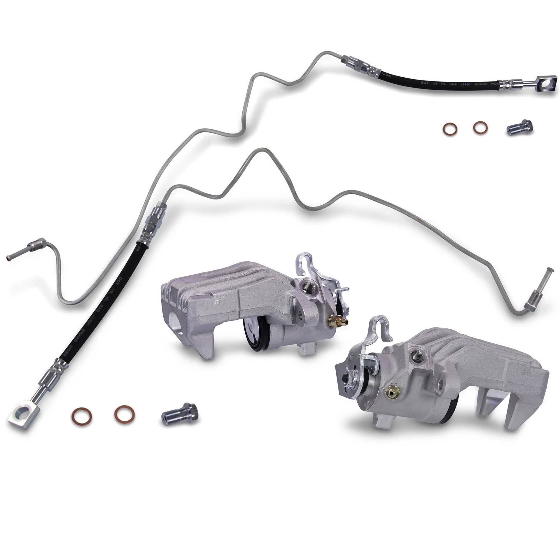 BESTPRICE 2x Bremssattel hinten links und rechts Bremszange Faustsattel ohne Halter, inkl. Bremsschlauch, Kompatibel mit A udi A3 (8L1), TT (8N3), TT Roadster (8N9), SEAT LEON (1M1), TOLEDO II (1M2), von BESTPRICE