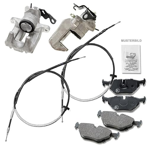 BESTPRICE 2x Bremssattel hinten links und rechts Bremszange mit 1 Kolben ohne Halter + Bremsbeläge hinten + Handbremsseil, Kompatibel mit A udi A4 B5 (8D2), A4 B5 Avant (8D5) von BESTPRICE