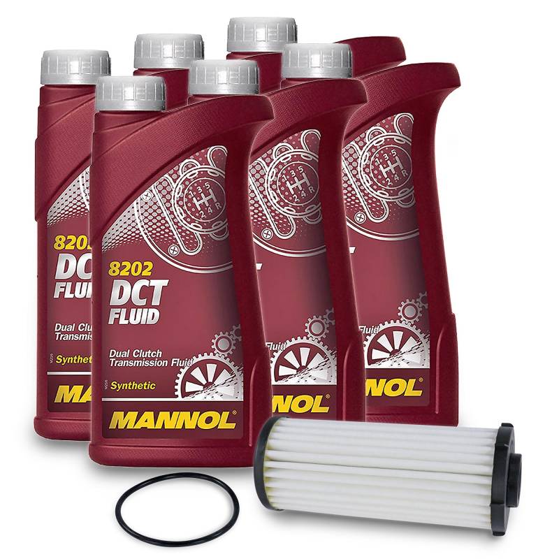 BESTPRICE Inspektionspaket Filterset mit 1x Hydraulikfilter inkl. Dichtung; 6x 1l DCT MANNOL DSG - Getriebeöl von BESTPRICE