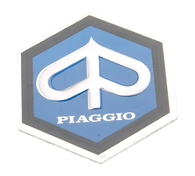 Emblem ' Piaggio ' zum Kleben 6-eckig 25x30mm Aluminium für Kaskade für Vespa PX, PE 80, 125, 200 von BESTPRICE