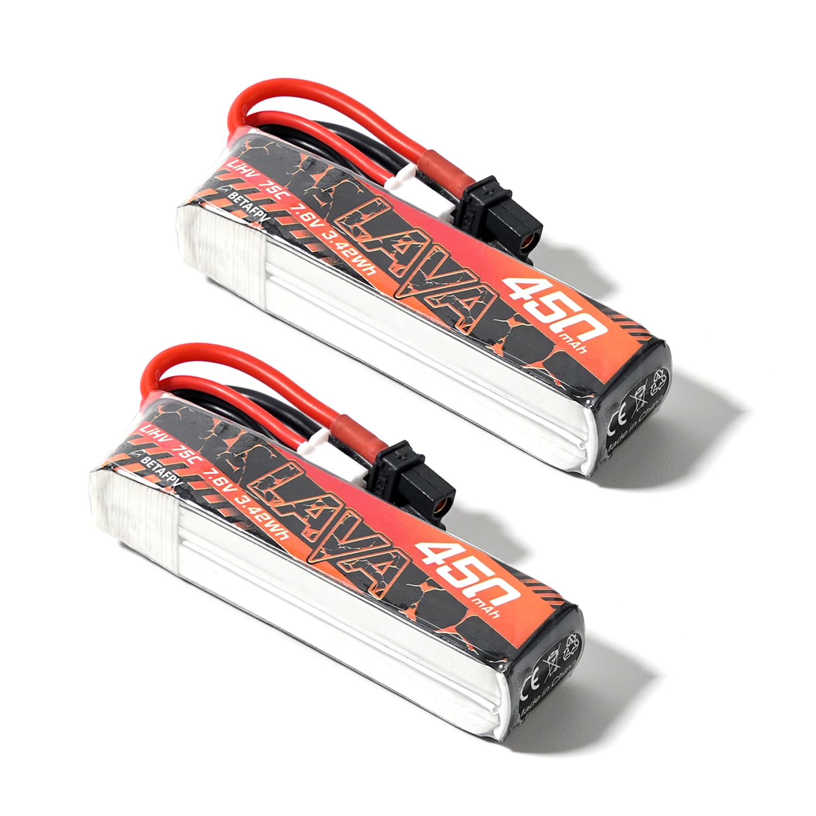 BETAFPV 2Stück Lava 450mAh 2S 7,6V LiHV 75C FPV Lipo-Akku mit XT30-Anschluss, Wiederaufladbarer Lipo-Akku, für 2S FPV Racing Whoop Drohnen-Quadcopter wie Meteor85, Pavo Pico 2S Bürstenlose Drohnen von BETAFPV