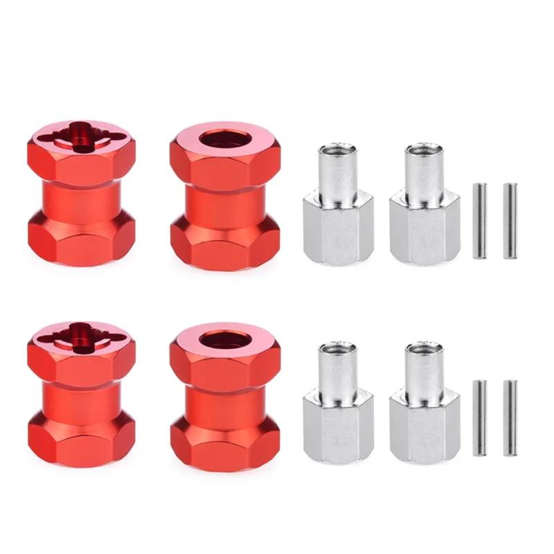 BEWAQO RC Autozubehör Für Axial D90 AX10 CC01 Für SCX10 F350 1/10 RC Auto Crawler 4 Stücke Dicke 15mm/20mm/25mm/Verlängerung Teile 12mm Hex Radnaben(Red,15mm) von BEWAQO