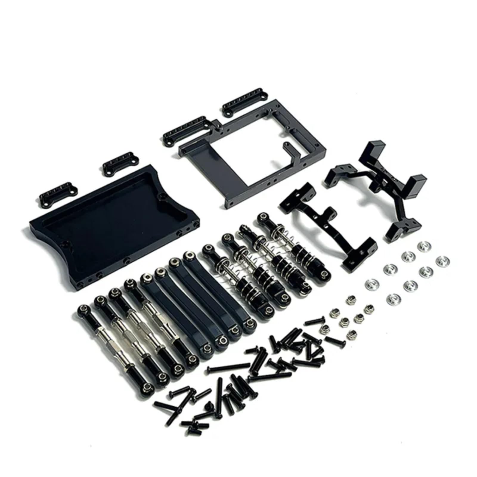 BEWAQO RC Autozubehör Für MN D90 D91 D96 Für MN98 Für MN99S 1/12 RC Auto Upgrade Teile Metall Chassis Link Stange Servo Halterung Stoßdämpfer Strahl Set(Black) von BEWAQO