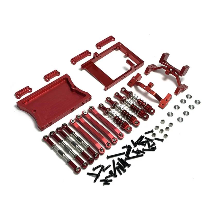 BEWAQO RC Autozubehör Für MN D90 D91 D96 Für MN98 Für MN99S 1/12 RC Auto Upgrade Teile Metall Chassis Link Stange Servo Halterung Stoßdämpfer Strahl Set(Red) von BEWAQO