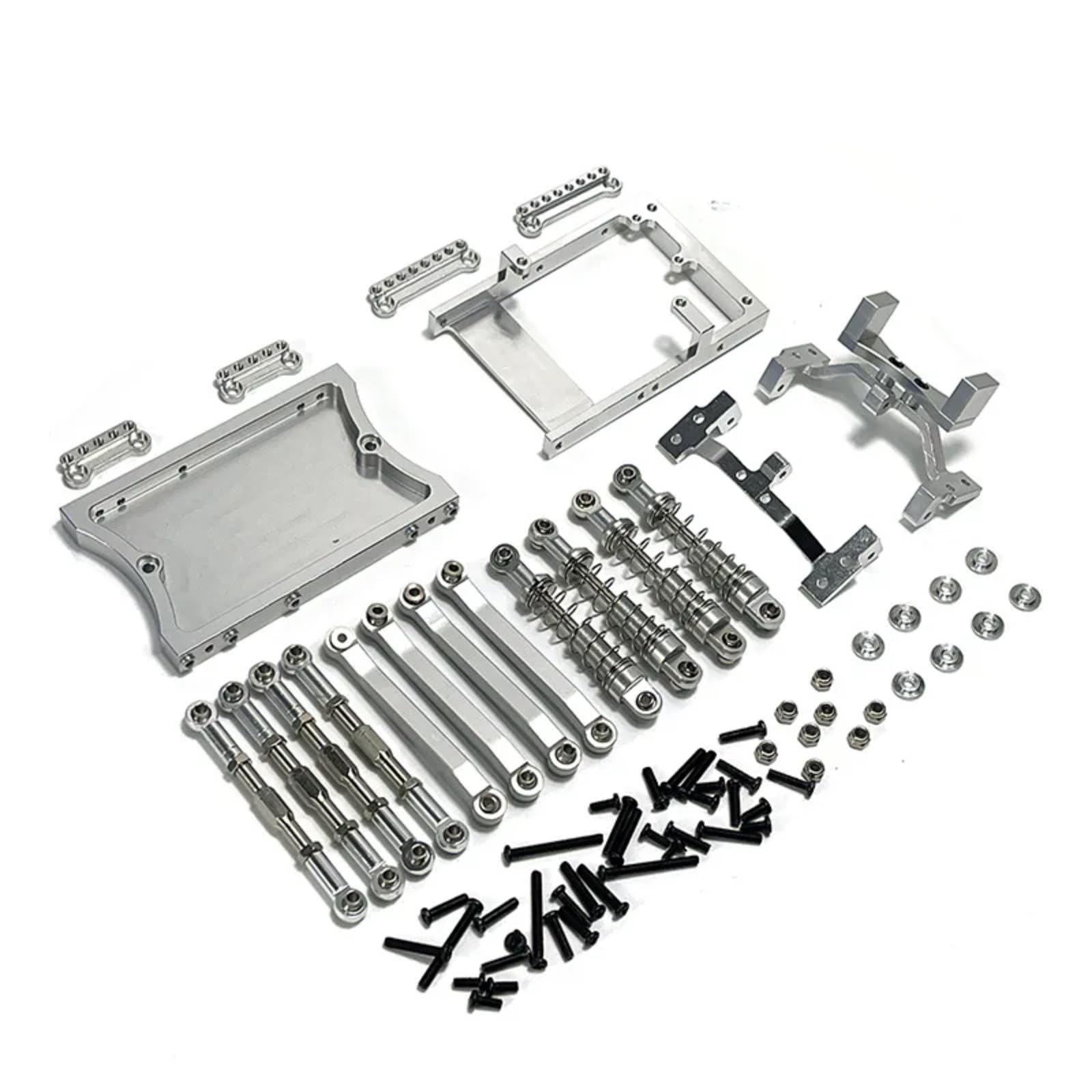 BEWAQO RC Autozubehör Für MN D90 D91 D96 Für MN98 Für MN99S 1/12 RC Auto Upgrade Teile Metall Chassis Link Stange Servo Halterung Stoßdämpfer Strahl Set(Silver) von BEWAQO