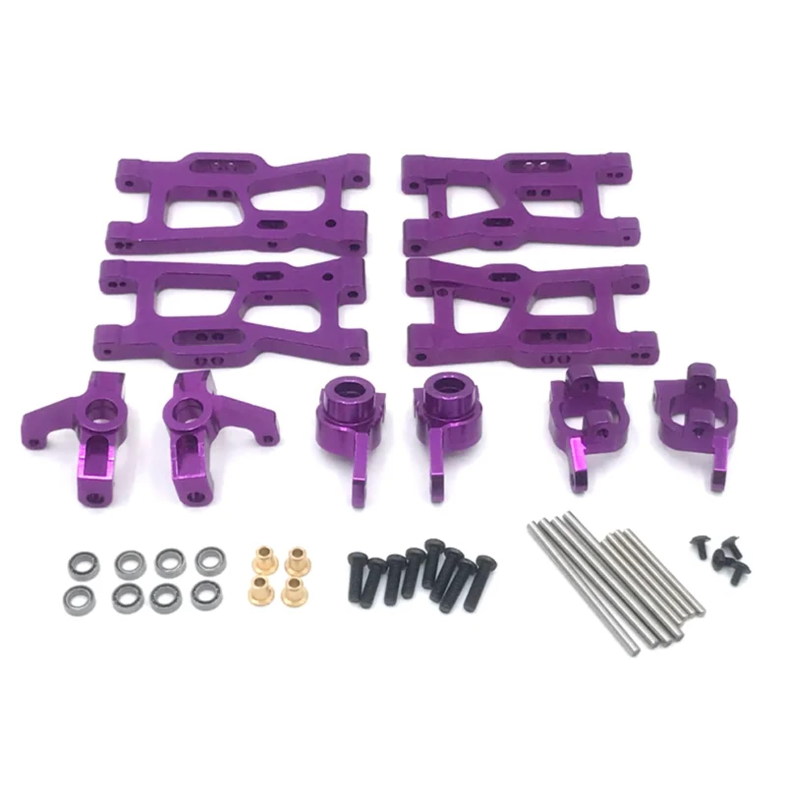 BEWAQO RC Autozubehör Für Wltoys 1/14 144010 144001 144002 1/12 124018 124019 124016 124017 RC Auto Upgrade Teile Metall Suspension Arme Lenkung Tasse Hub Träger Set(Purple) von BEWAQO