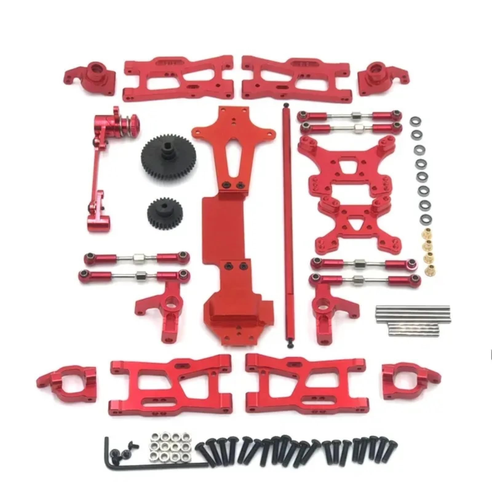 BEWAQO RC Autozubehör Für Wltoys 1/14 144010 144002 144001 Modifizierte Teile Metall Upgrade Teile Kits Schwinge Link Stange Lenkung Block Ersatzteile(Red) von BEWAQO