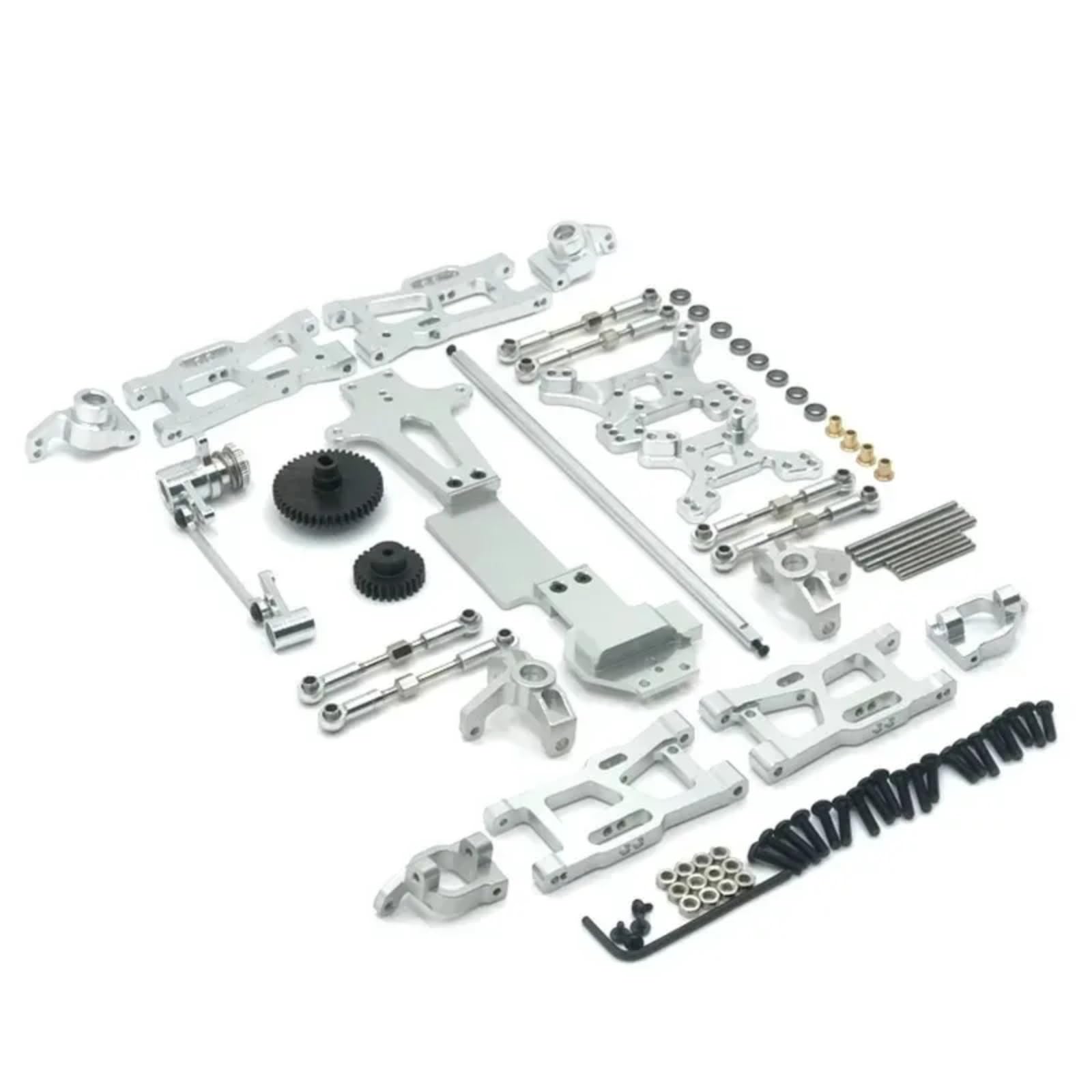 BEWAQO RC Autozubehör Für Wltoys 1/14 144010 144002 144001 Modifizierte Teile Metall Upgrade Teile Kits Schwinge Link Stange Lenkung Block Ersatzteile(Silver) von BEWAQO