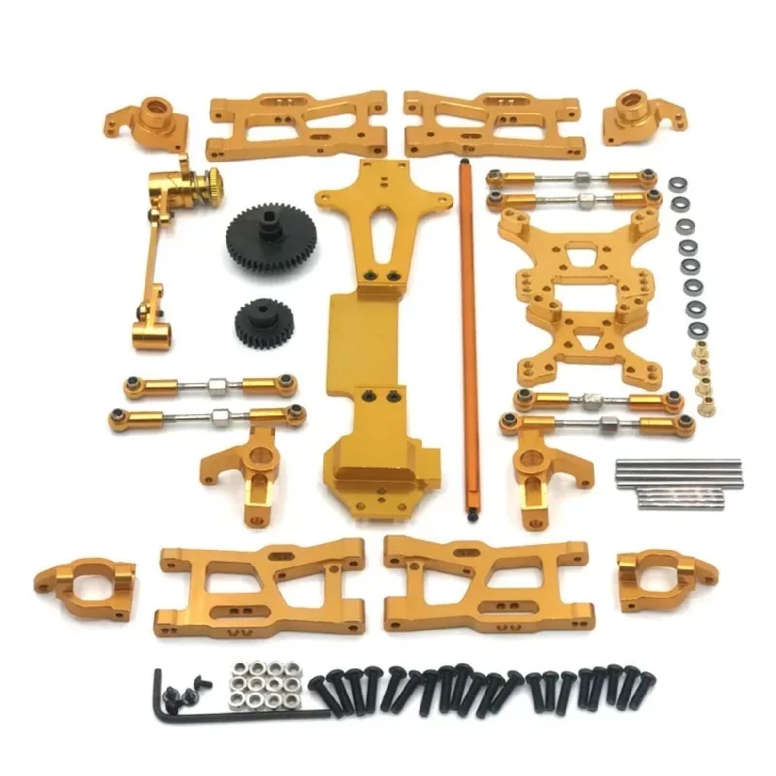 BEWAQO RC Autozubehör Für Wltoys 1/14 144010 144002 144001 Modifizierte Teile Metall Upgrade Teile Kits Schwinge Link Stange Lenkung Block Ersatzteile(Yellow) von BEWAQO