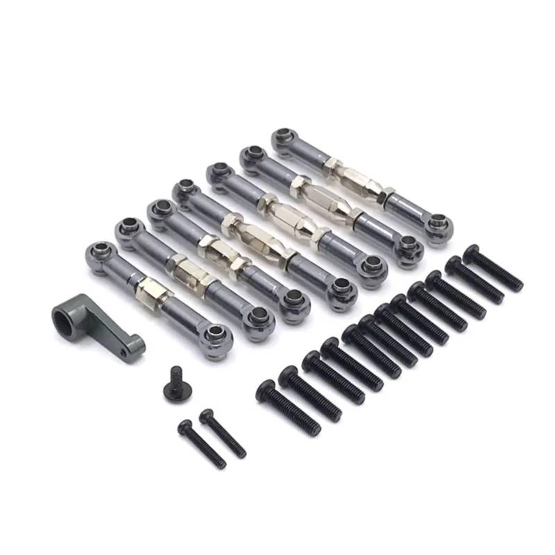 BEWAQO RC Autozubehör Für Wltoys 1:14 144010 144001 144002 1:12 124016 124017 124018 124019 RC Auto Upgrade Teile Metallgestänge Servo Pull Lenkung Spurstange Set Servoarme(Gray) von BEWAQO