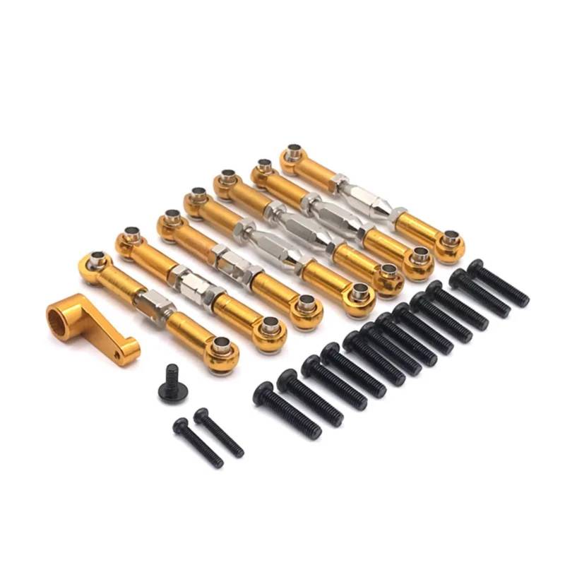 BEWAQO RC Autozubehör Für Wltoys 1:14 144010 144001 144002 1:12 124016 124017 124018 124019 RC Auto Upgrade Teile Metallgestänge Servo Pull Lenkung Spurstange Set Servoarme(Yellow) von BEWAQO