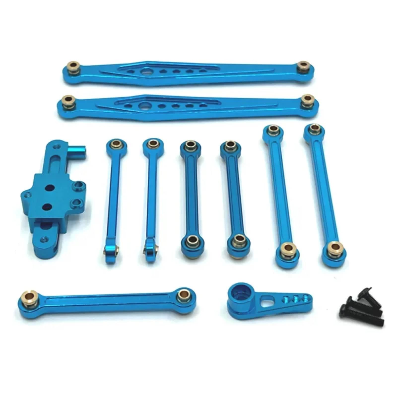 BEWAQO RC Autozubehör Für Wltoys 124006 12423 12427 12428 Modifizierte Teile Metall Upgrade Teile Kit Lenkung Montage Link Stange Servo Arm 1/12 RC Auto Zubehör(Blue) von BEWAQO