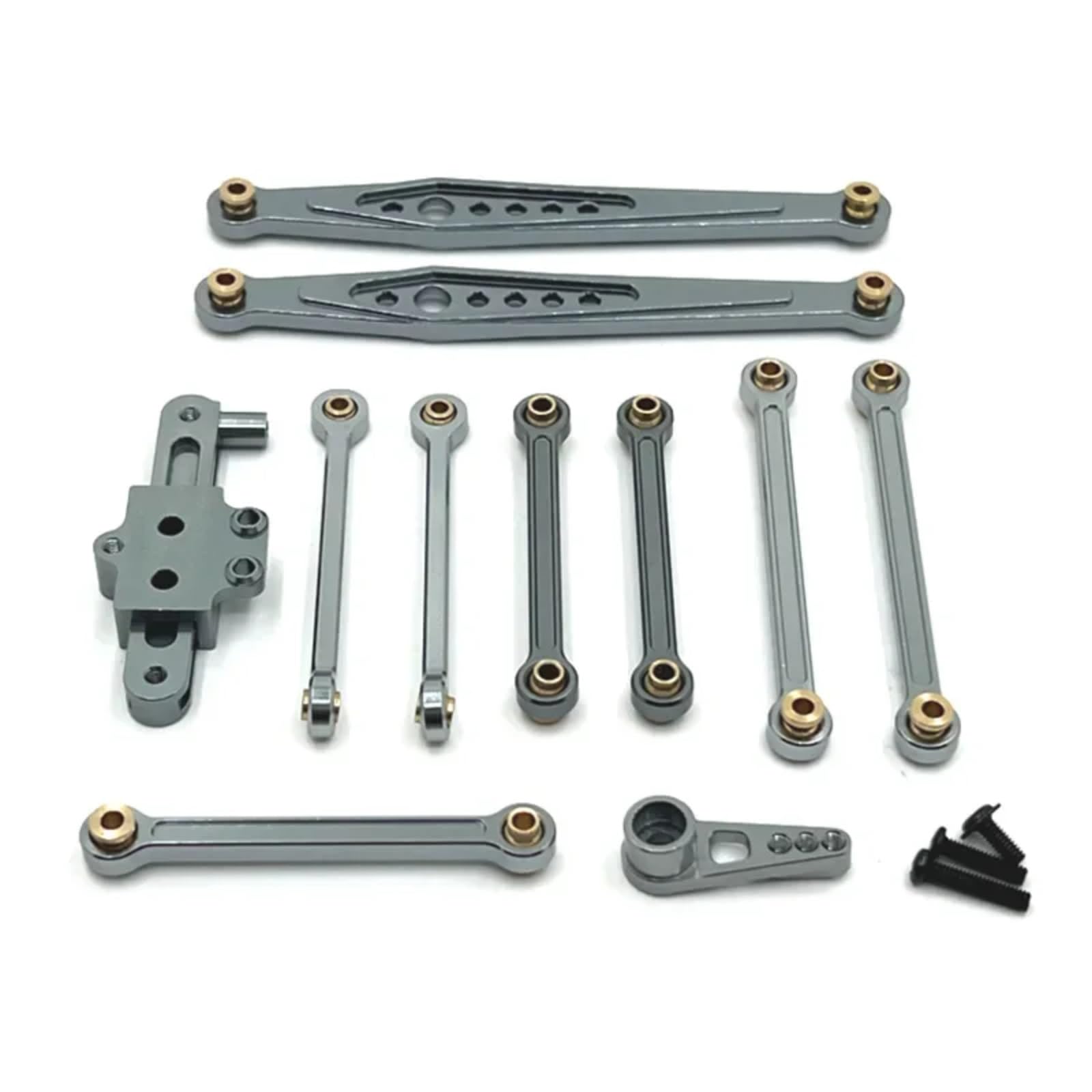 BEWAQO RC Autozubehör Für Wltoys 124006 12423 12427 12428 Modifizierte Teile Metall Upgrade Teile Kit Lenkung Montage Link Stange Servo Arm 1/12 RC Auto Zubehör(Gray) von BEWAQO