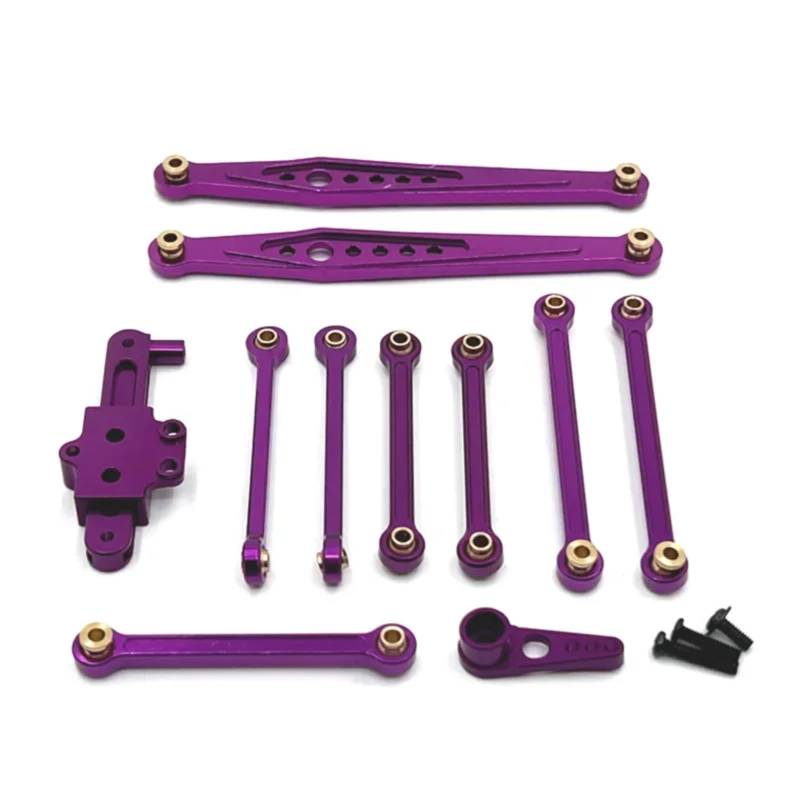 BEWAQO RC Autozubehör Für Wltoys 124006 12423 12427 12428 Modifizierte Teile Metall Upgrade Teile Kit Lenkung Montage Link Stange Servo Arm 1/12 RC Auto Zubehör(Purple) von BEWAQO