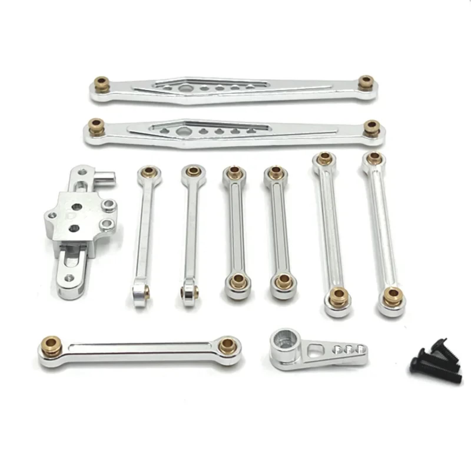 BEWAQO RC Autozubehör Für Wltoys 124006 12423 12427 12428 Modifizierte Teile Metall Upgrade Teile Kit Lenkung Montage Link Stange Servo Arm 1/12 RC Auto Zubehör(Silver) von BEWAQO