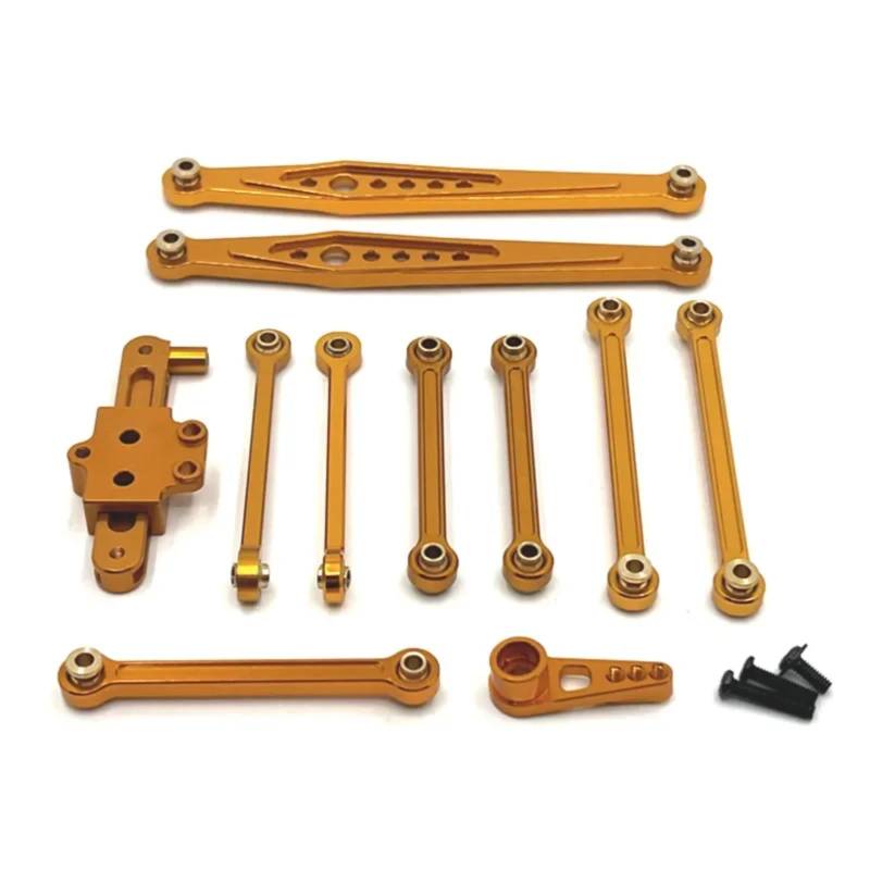 BEWAQO RC Autozubehör Für Wltoys 124006 12423 12427 12428 Modifizierte Teile Metall Upgrade Teile Kit Lenkung Montage Link Stange Servo Arm 1/12 RC Auto Zubehör(Yellow) von BEWAQO