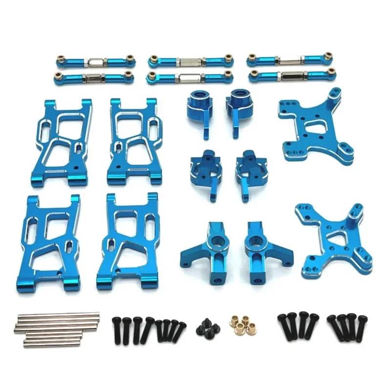 BEWAQO RC Autozubehör Für Wltoys 144001 Für RIaarIo XDKJ-001 XDKJ-006 AM-X12 RC Auto Metall Suspension Arm Lenkung Cup Hub Carrier Shock Tower Link Upgrade Teile(Blue) von BEWAQO