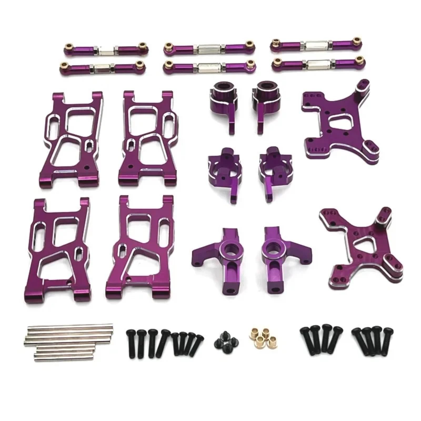 BEWAQO RC Autozubehör Für Wltoys 144001 Für RIaarIo XDKJ-001 XDKJ-006 AM-X12 RC Auto Metall Suspension Arm Lenkung Cup Hub Carrier Shock Tower Link Upgrade Teile(Purple) von BEWAQO