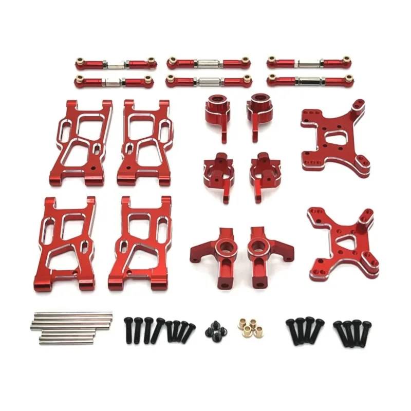 BEWAQO RC Autozubehör Für Wltoys 144001 Für RIaarIo XDKJ-001 XDKJ-006 AM-X12 RC Auto Metall Suspension Arm Lenkung Cup Hub Carrier Shock Tower Link Upgrade Teile(Red) von BEWAQO