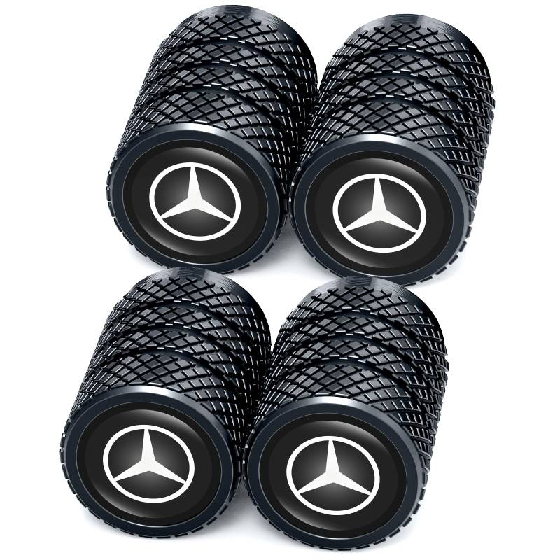 4 Stück Ventilkappen, Reifen Ventilkappen für Mercedes Benz C E S M Serie CLK GLK GL AB AMG GLS GLE AMG, Ventilkappen mit Dichtung für stabilen Reifendruck, Autoventil Kappe, Auto Zubehör Balck von BEXQWF