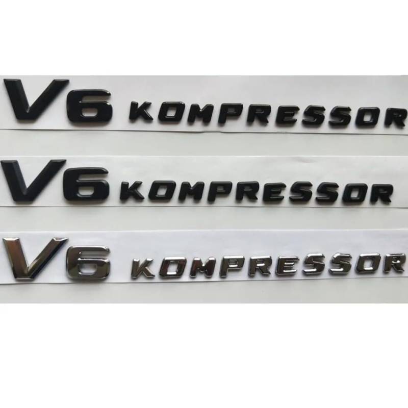 BGAGNVNLPT Flacher Chrom/Matt/Schwarz glänzender V6-Kompressor-Buchstaben-Abzeichen-Emblem-Aufkleber for AMG V6KOMPRESSOR (Schwarz glänzend, V6 Kompressor) Abzeichen Logo Abziehbild(Chrome) von BGAGNVNLPT