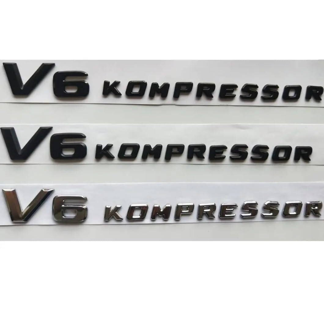 BGAGNVNLPT Flacher Chrom/Matt/Schwarz glänzender V6-Kompressor-Buchstaben-Abzeichen-Emblem-Aufkleber for AMG V6KOMPRESSOR (Schwarz glänzend, V6 Kompressor) Abzeichen Logo Abziehbild(Matte Black) von BGAGNVNLPT