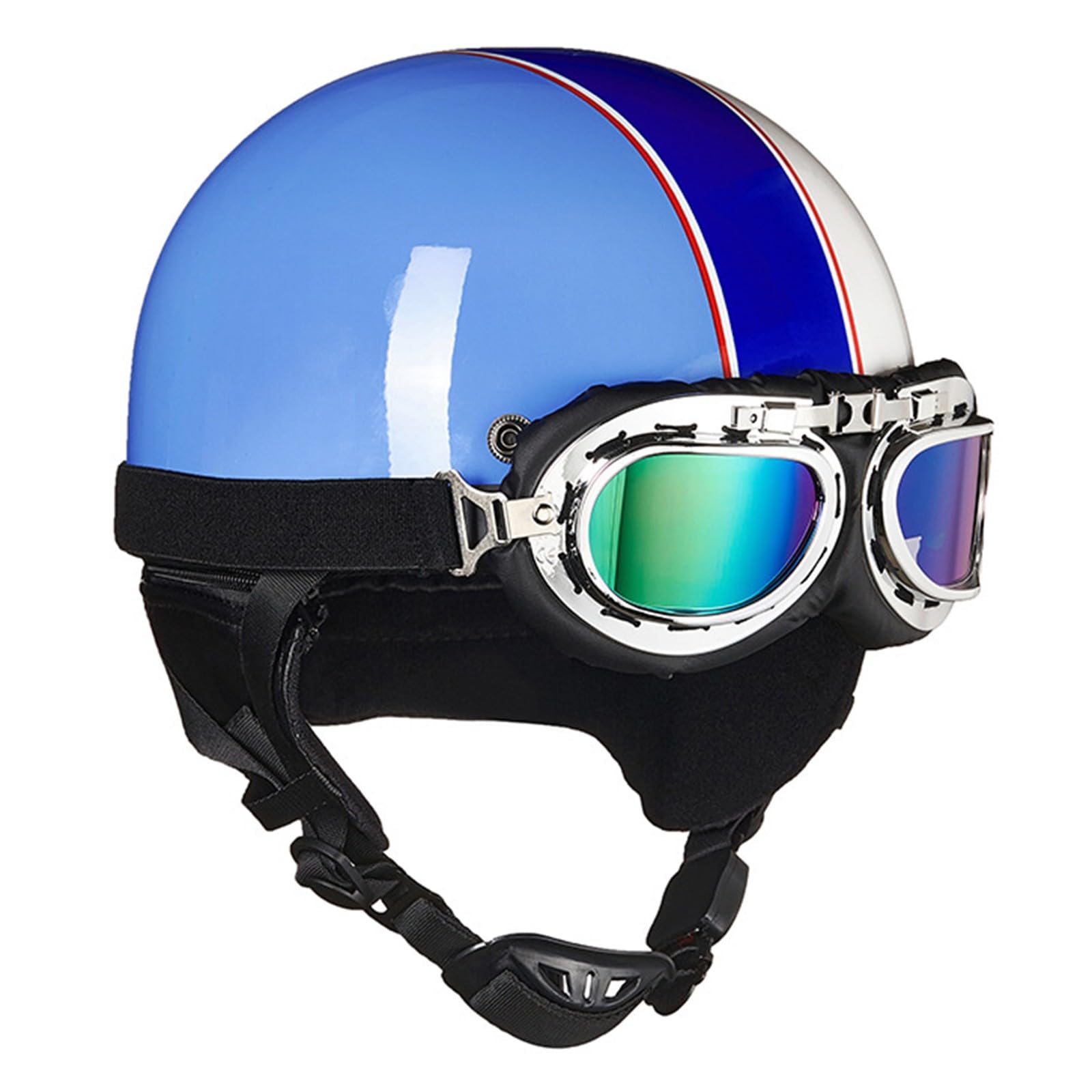 Halbschalenhelm ECE Zertifizierung Retro Brain-Cap Halbschale Helm Jethelm,Scooter-Helm Fahrradhelm,mit Schutzbrille Motorrad Half Helm für Damen Herren Erwachsene B,54-60CM von BGGNG