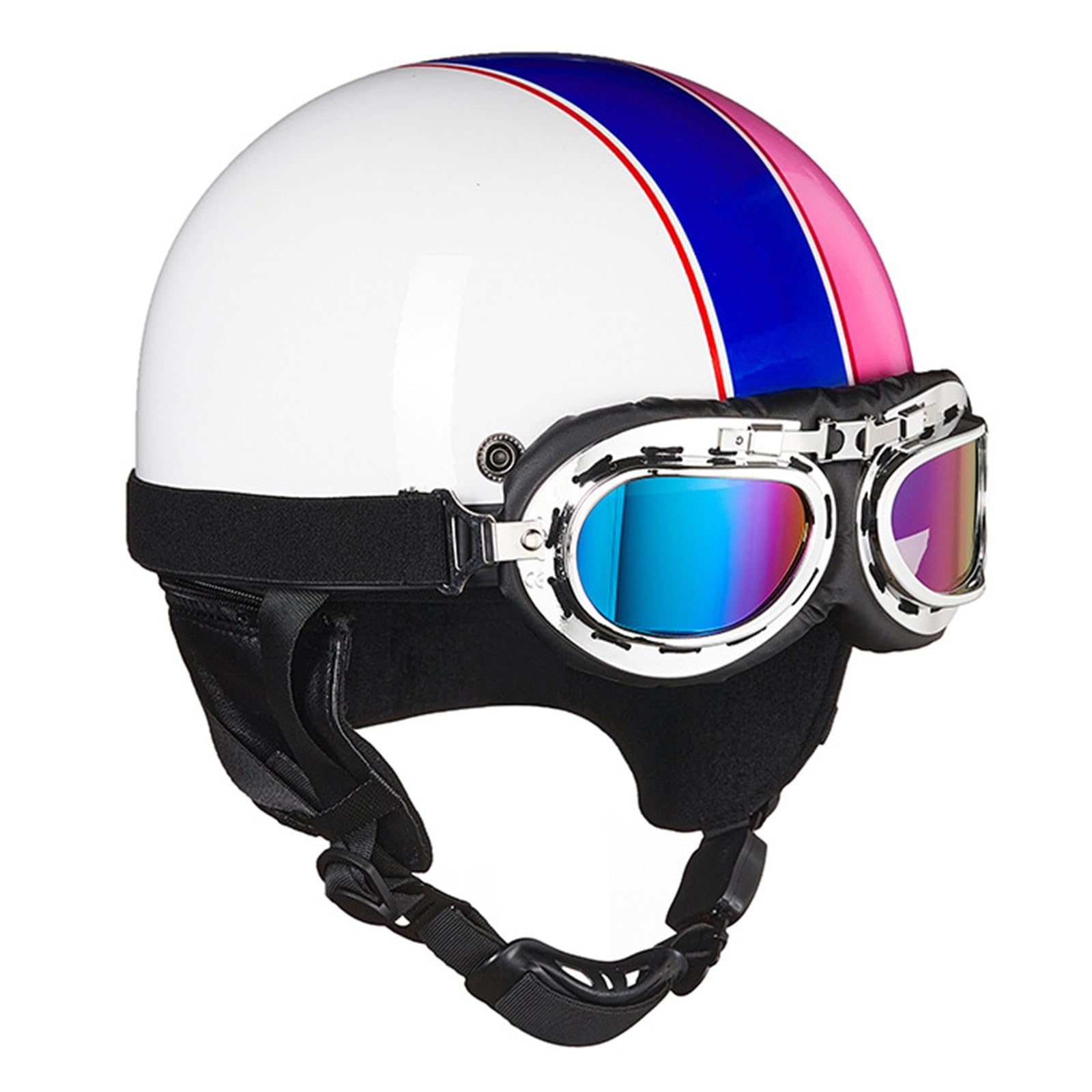 Halbschalenhelm ECE Zertifizierung Retro Brain-Cap Halbschale Helm Jethelm,Scooter-Helm Fahrradhelm,mit Schutzbrille Motorrad Half Helm für Damen Herren Erwachsene C,54-60CM von BGGNG